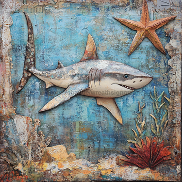 Nautical Sign, Shark Sign, DCO-02590, Sign For Wreath, 10x10